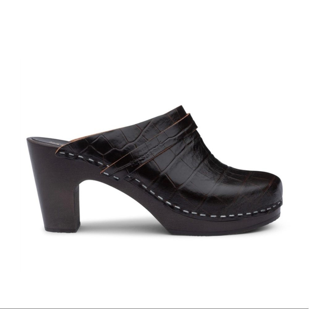 SWEDISH HASBEENS Slip In Brown Crocodile Clog  - Women’s Size 37 (= Size 7) NEW